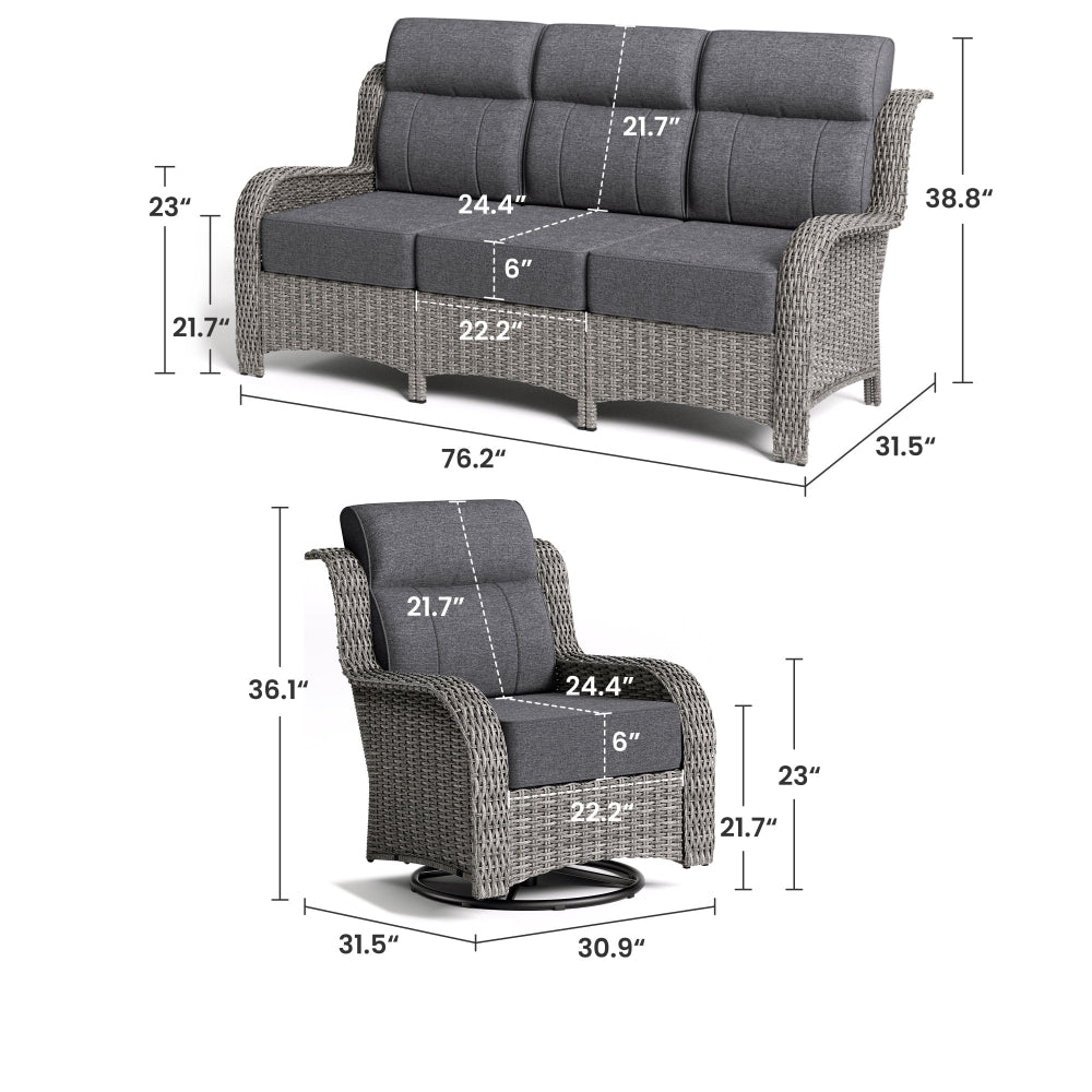 TARN Outdoor Dark Gray Wicker Furniture Set