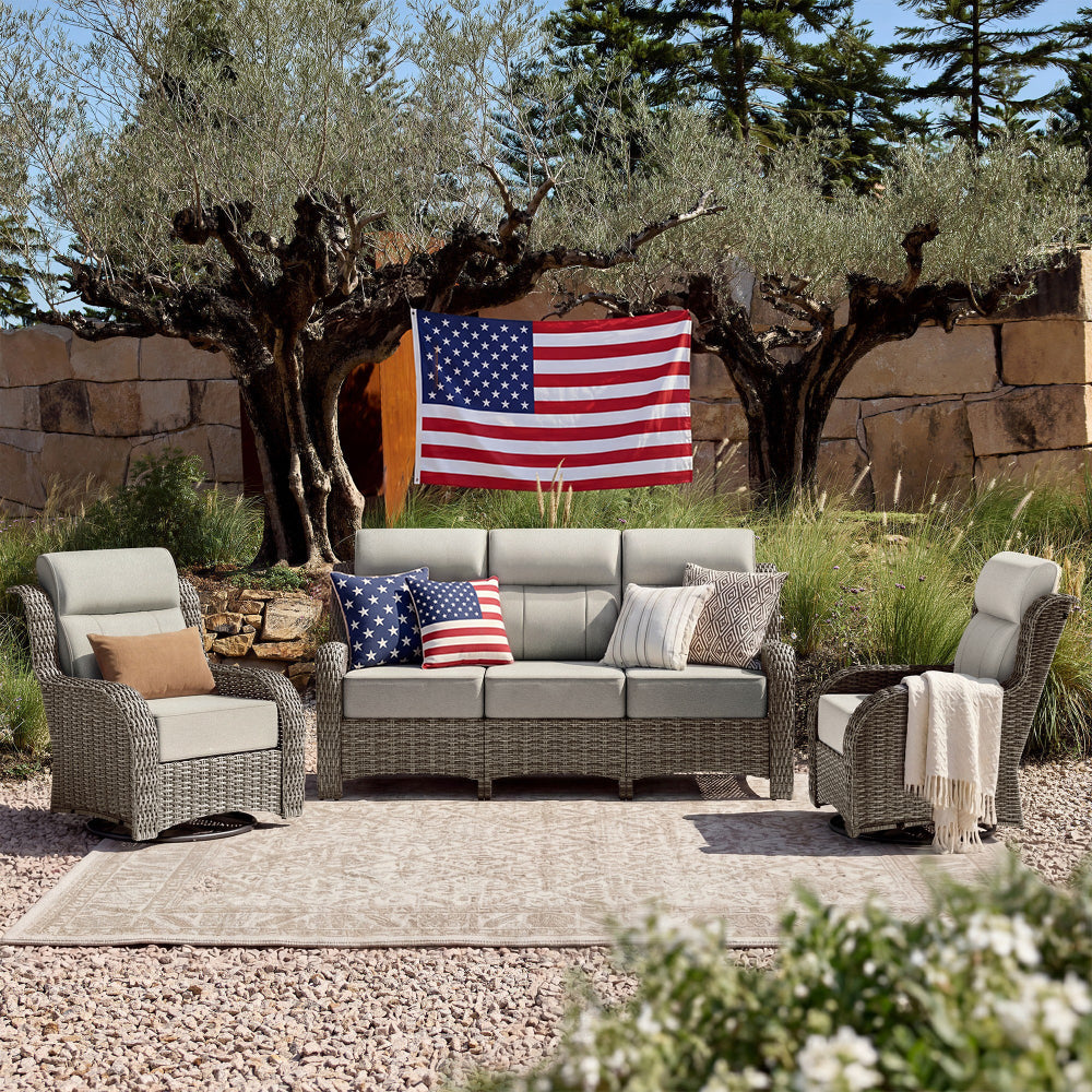 [Free Gift] TARN Outdoor Wicker Sofa Set With Swivel Chairs