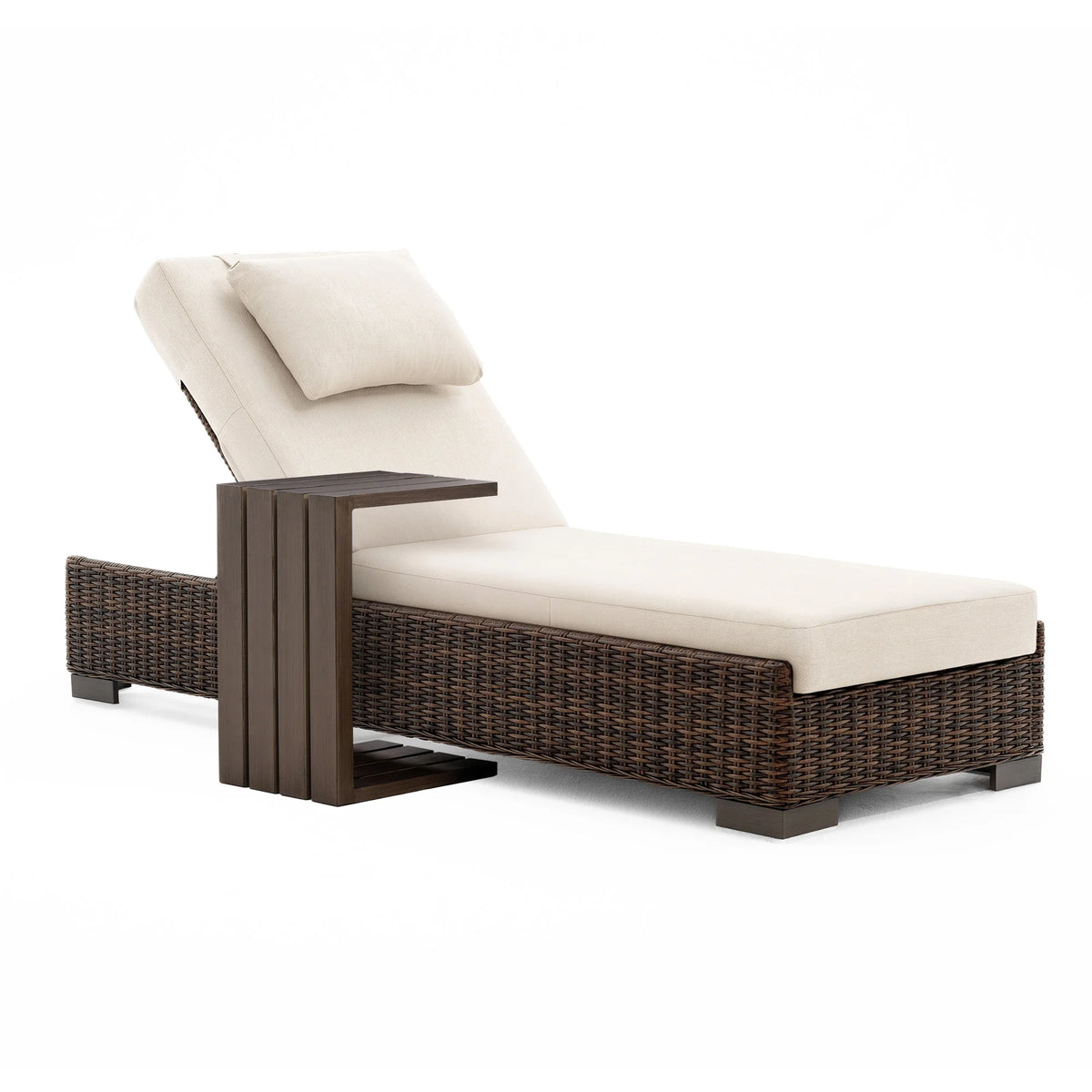 LOAM Outdoor Wicker Adjustable Chaise Lounge with Optional Cover & C-Shaped Side Table