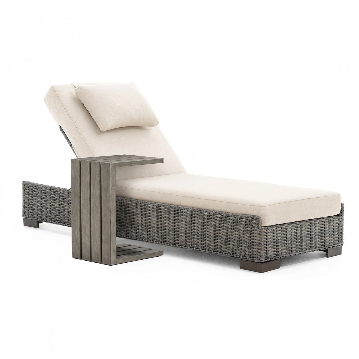 TARN Outdoor Wicker Adjustable Chaise Lounge with Optional Cover & C-Shaped Side Table