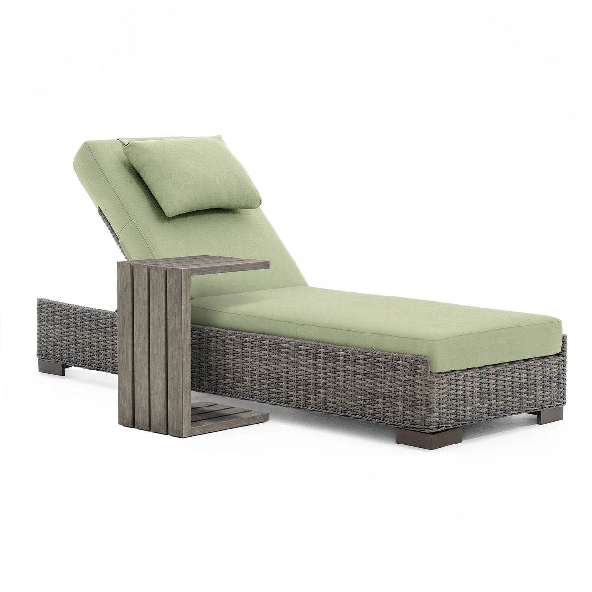 TARN Outdoor Wicker Adjustable Chaise Lounge with Optional Cover & C-Shaped Side Table