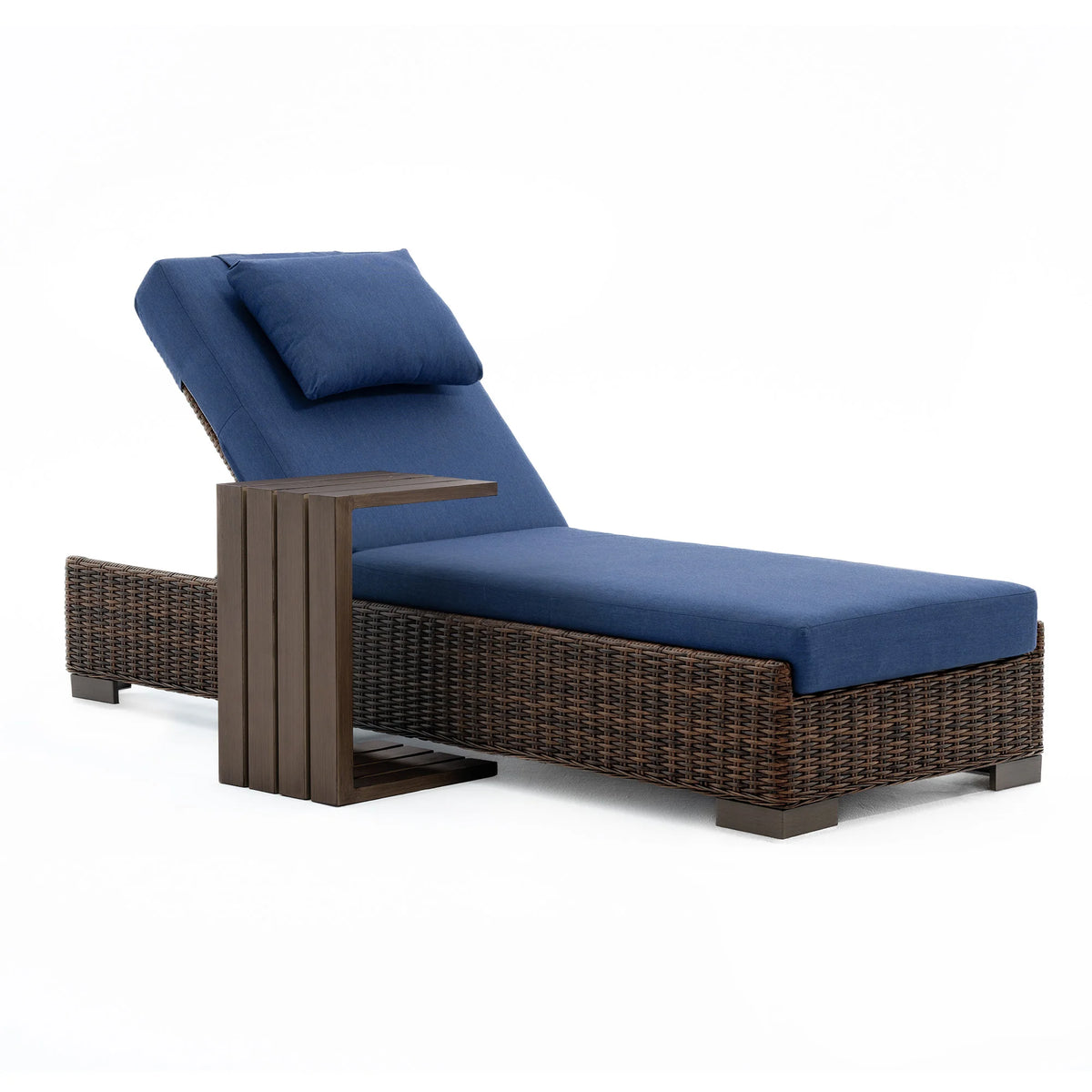 LOAM Outdoor Wicker Adjustable Chaise Lounge with Optional Cover & C-Shaped Side Table