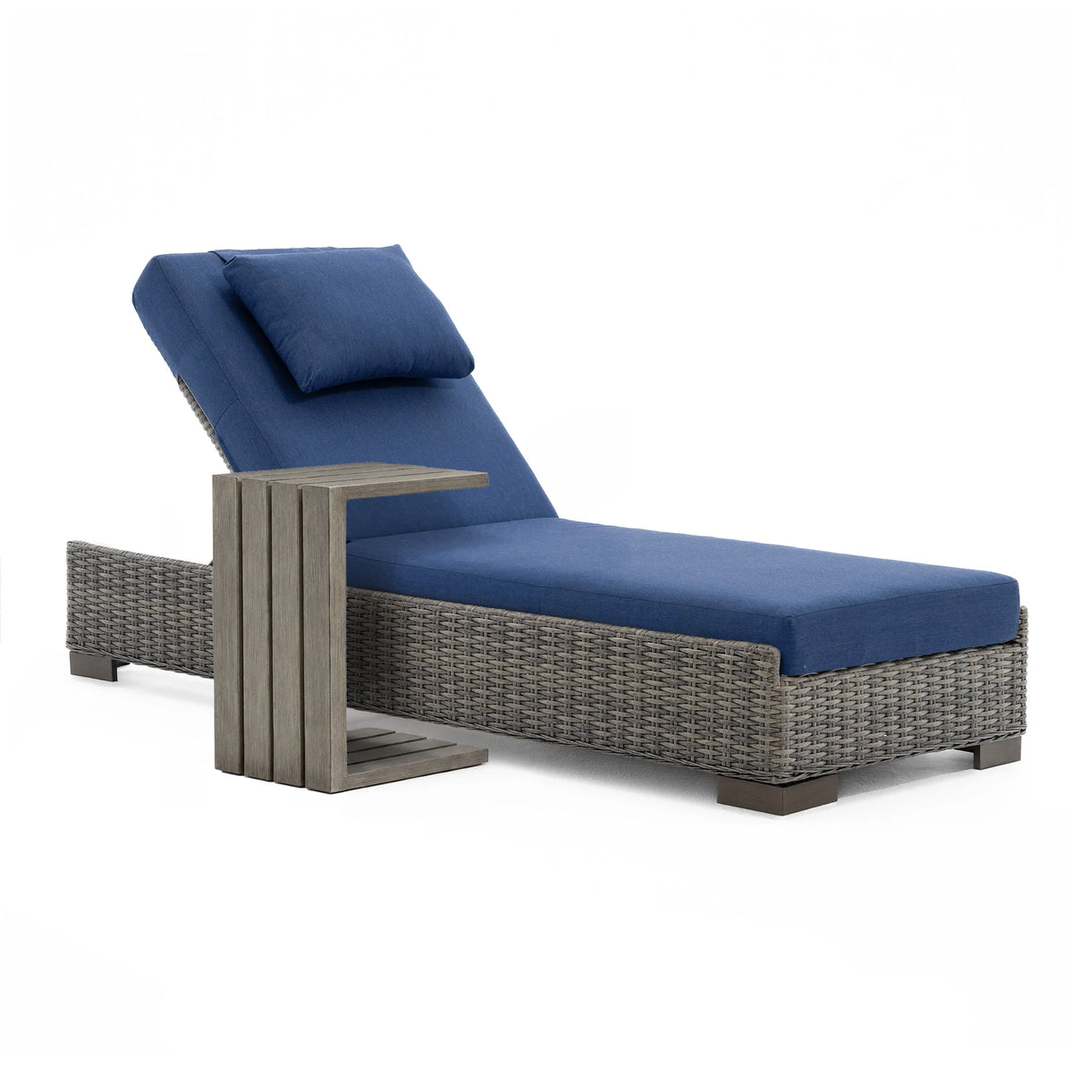 TARN Outdoor Wicker Adjustable Chaise Lounge with Optional Cover & C-Shaped Side Table