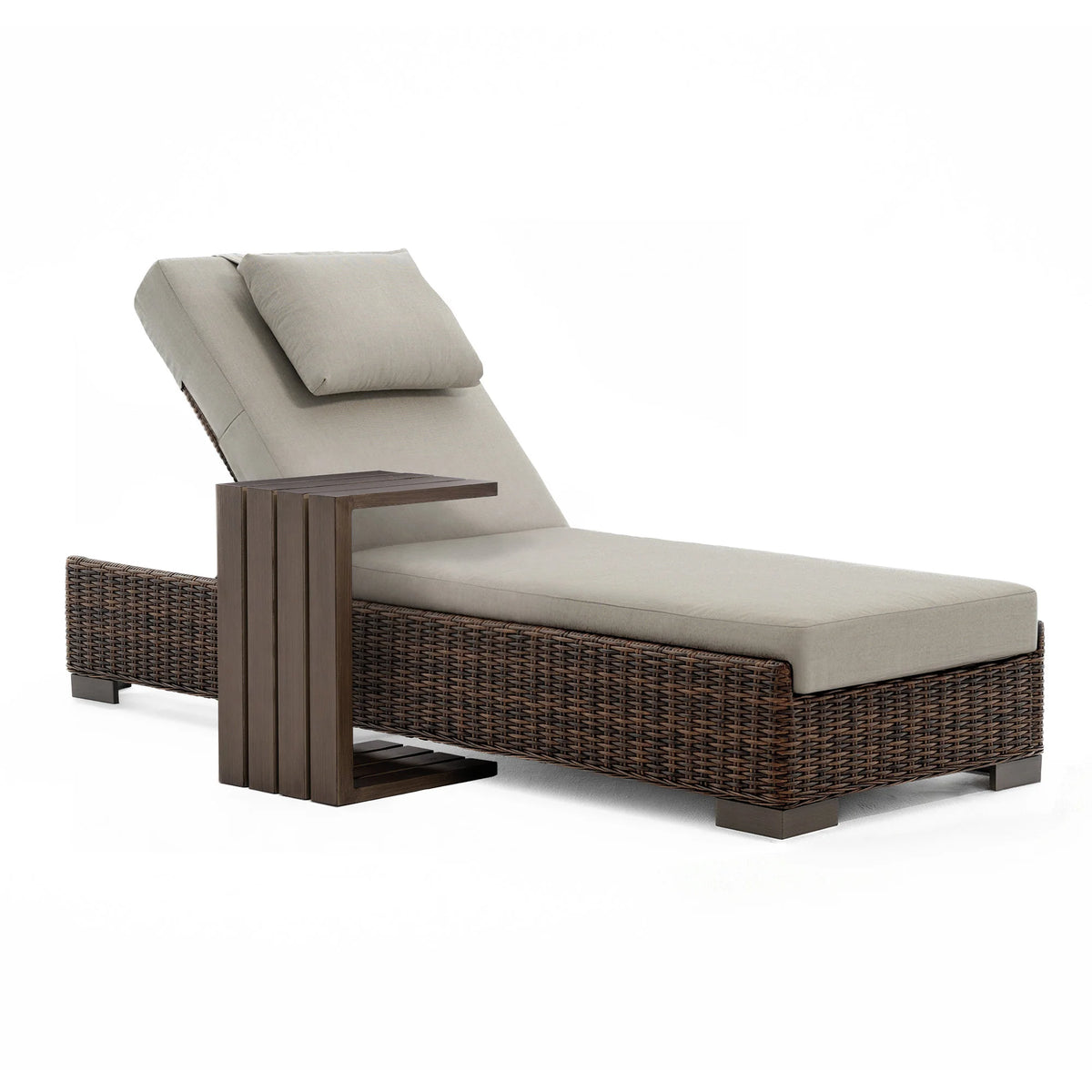 LOAM Outdoor Wicker Adjustable Chaise Lounge with Optional Cover & C-Shaped Side Table