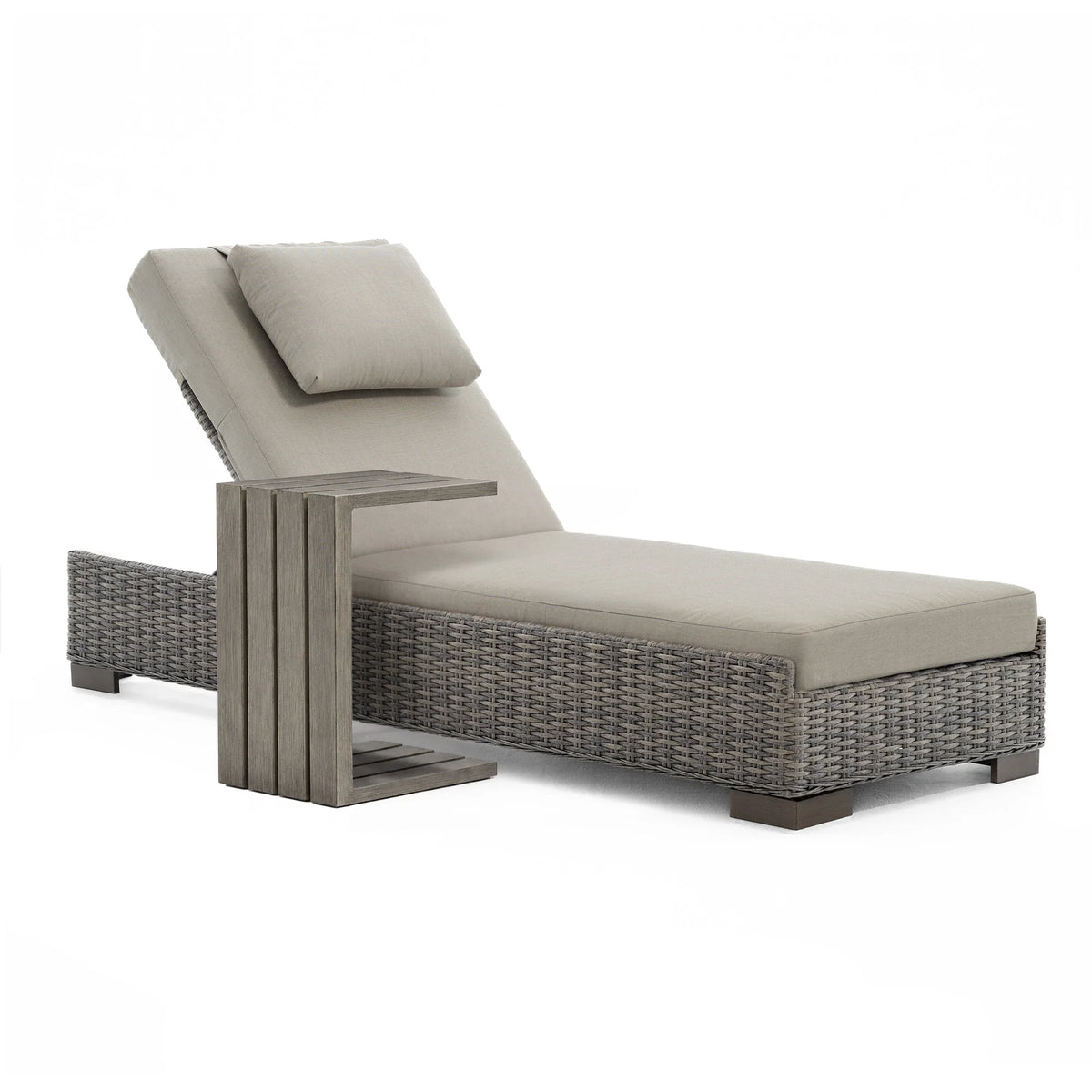 TARN Outdoor Wicker Adjustable Chaise Lounge with Optional Cover & C-Shaped Side Table