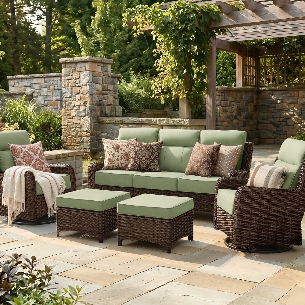 LOAM Outdoor Wicker 5 Piece Sofa Set With Ottomans