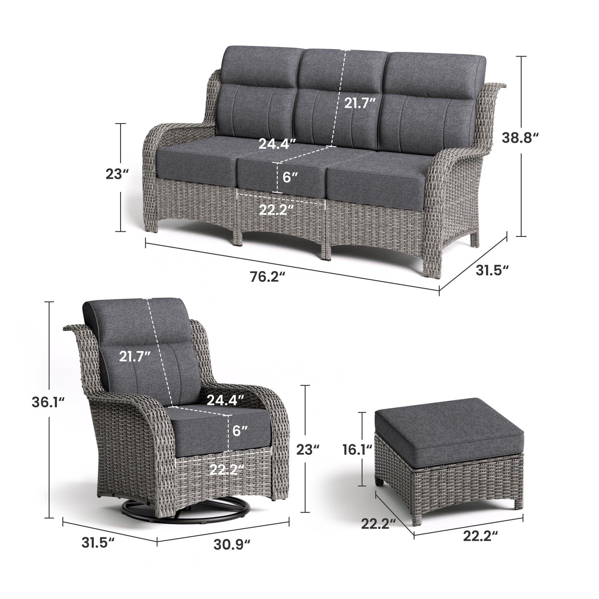 5-Piece Wicker Sofa & Chairs Set