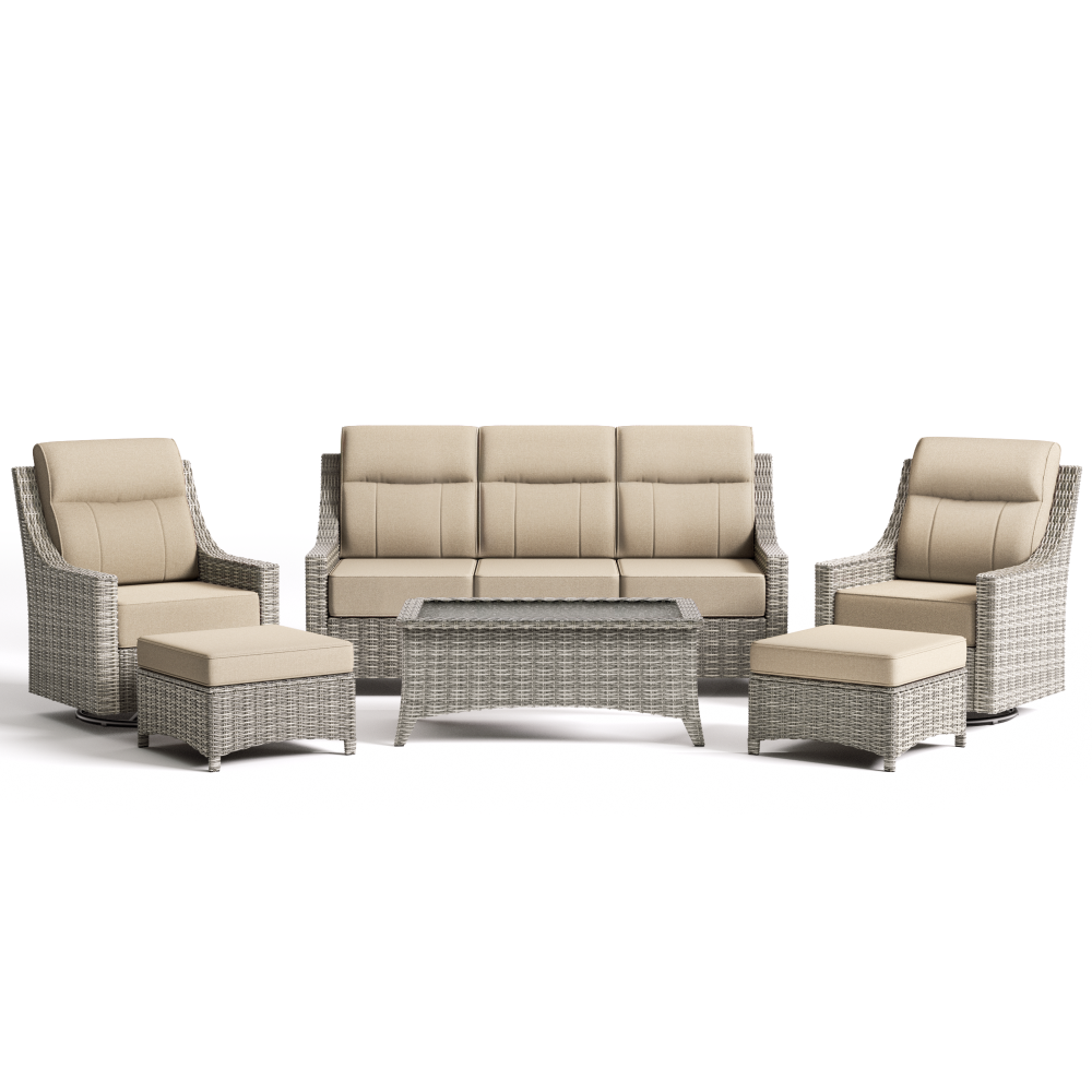 NEVE Outdoor Wicker 6 Piece Sofa Set With Coffee Table