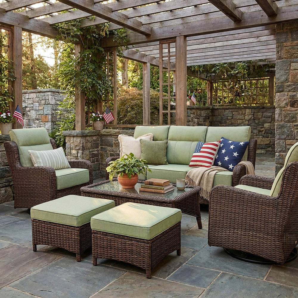 LOAM Outdoor Wicker 6 Piece Sofa Set With Coffee Table