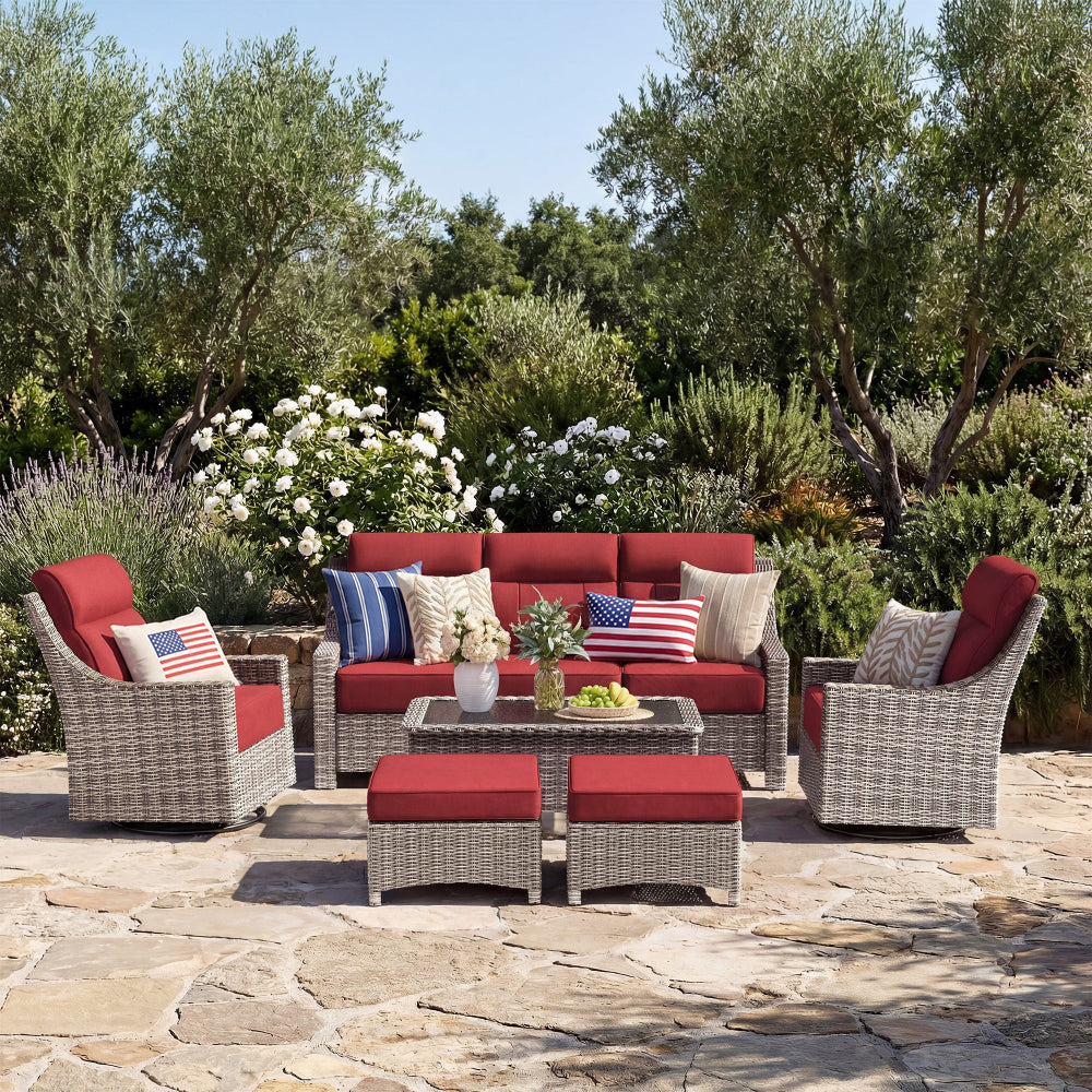 NEVE Outdoor Wicker 6 Piece Sofa Set With Coffee Table