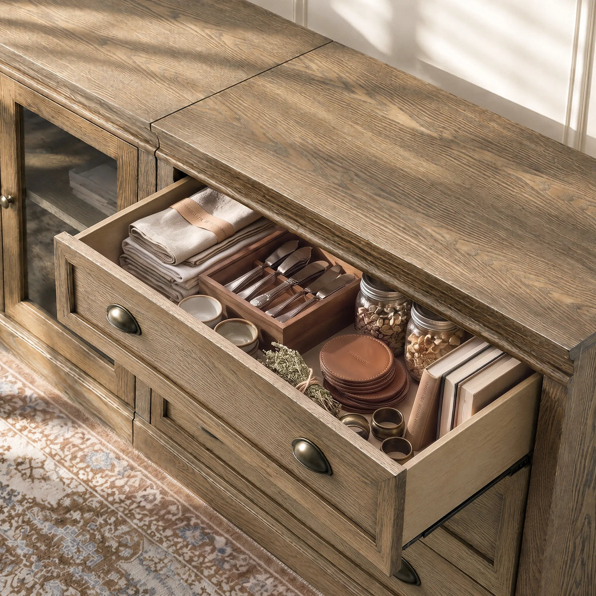 Linden 140" Media Console with Glass Doors