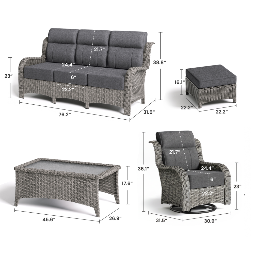 Outdoor furniture set with dimensions labeled on a white background