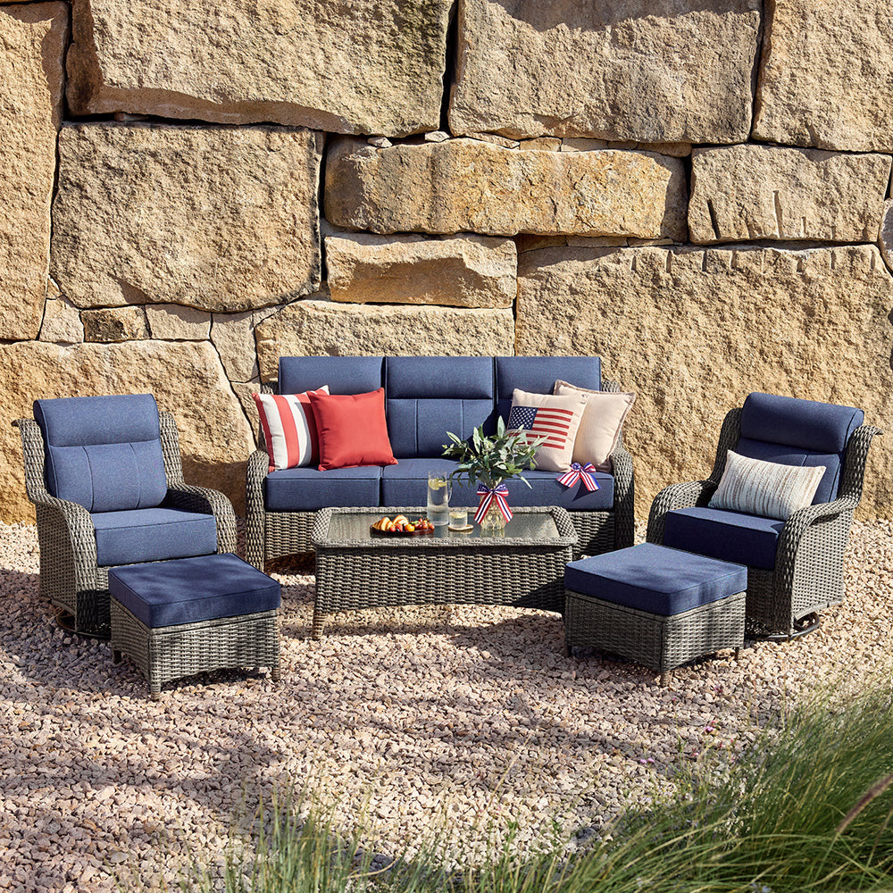 TARN Outdoor Wicker 6-Piece Wicker Sofa & Chairs Set With Coffee Table