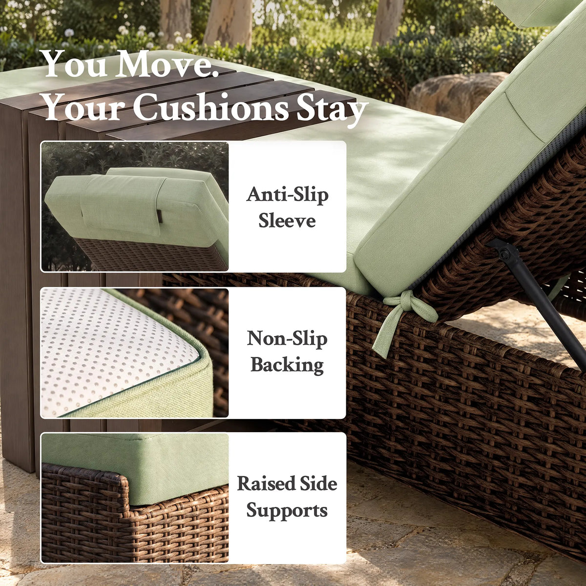 LOAM Outdoor Wicker Adjustable Chaise Lounge with Optional Cover & C-Shaped Side Table