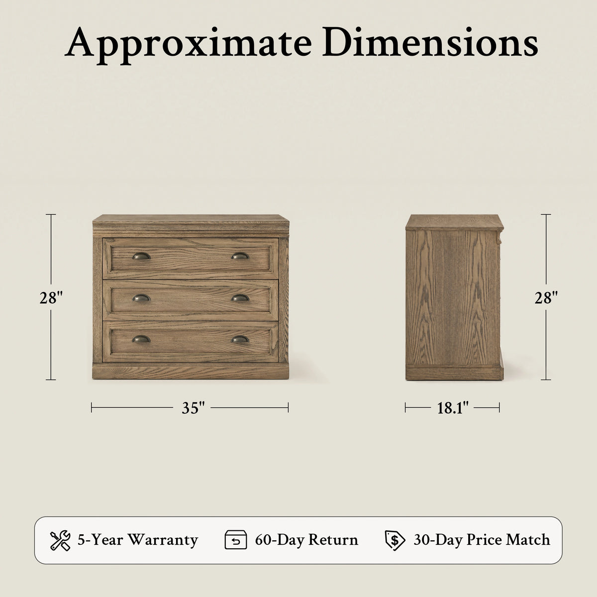 Linden 35" 3-Drawer Storage Cabinet
