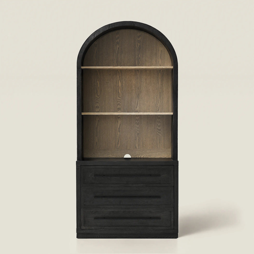 Arden 36" Tall Arched Bookcase with 3-Drawer Storage Cabinet
