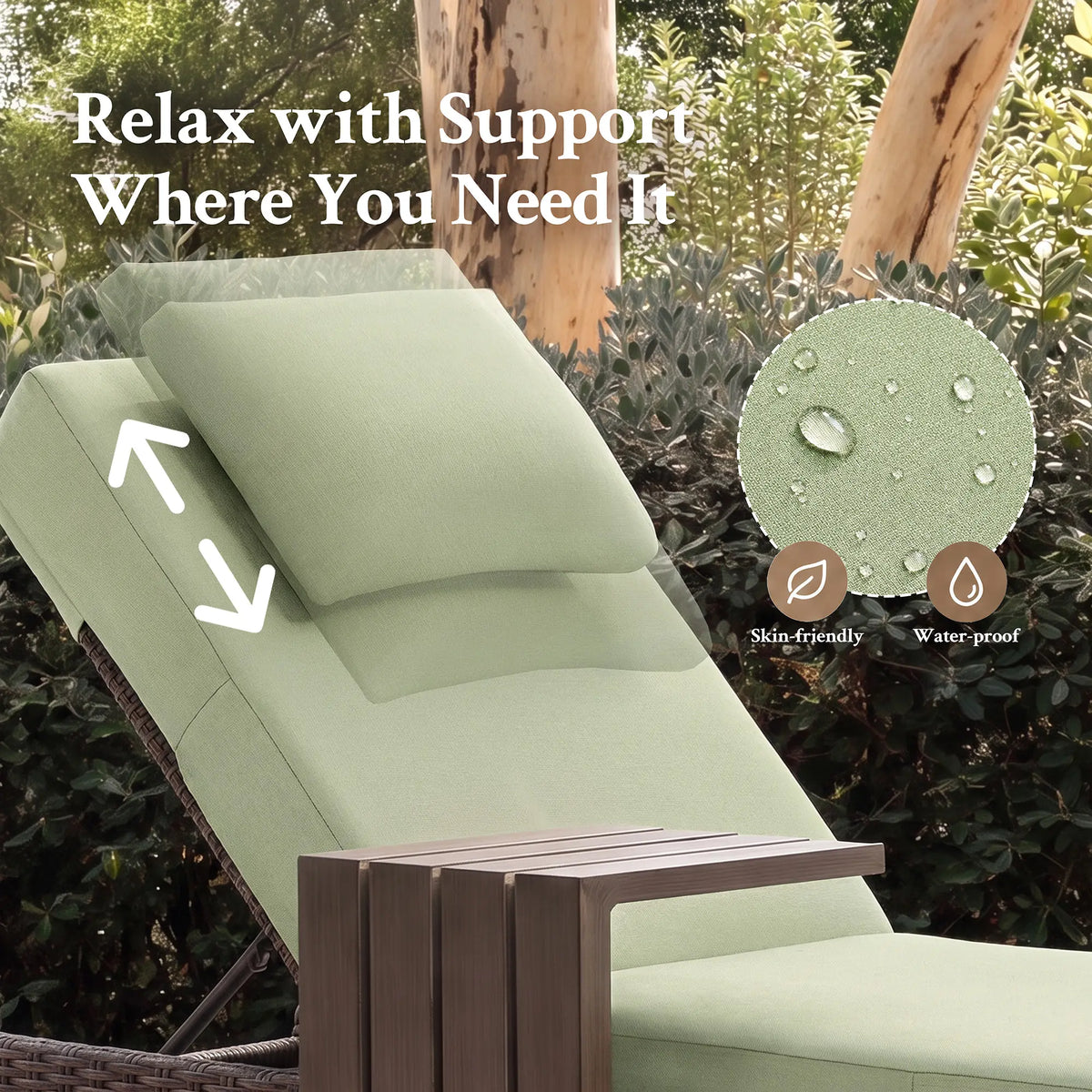 LOAM Outdoor Wicker Adjustable Chaise Lounge with Optional Cover & C-Shaped Side Table