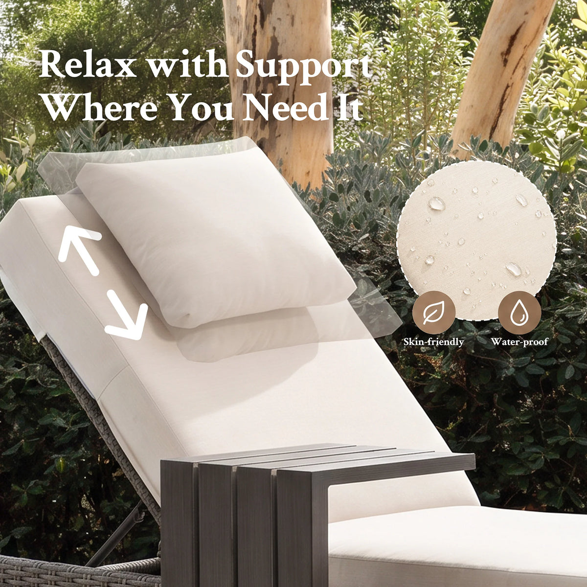 TARN Outdoor Wicker Adjustable Chaise Lounge with Optional Cover & C-Shaped Side Table
