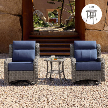 TARN Outdoor Wicker Swivel Glider Chairs with Side Table