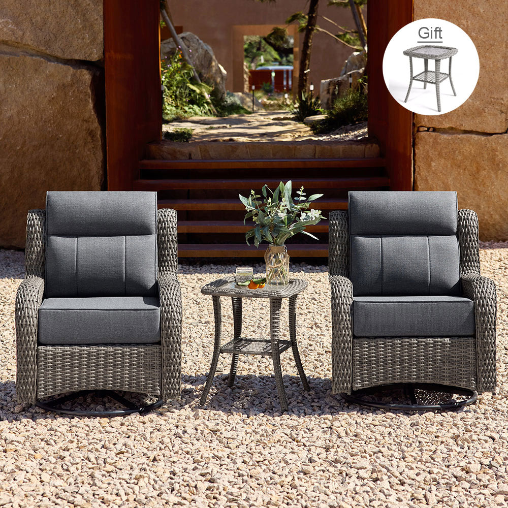 TARN Outdoor Wicker Swivel Glider Chairs with Side Table