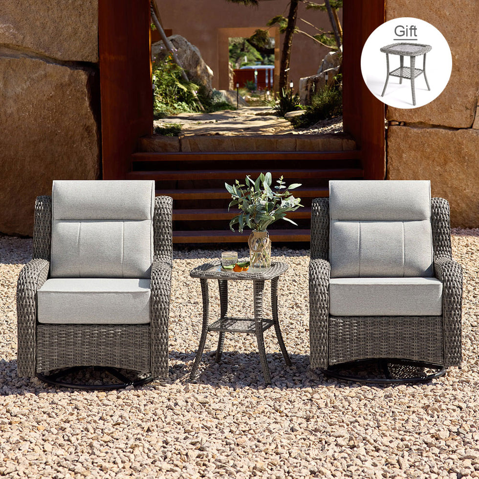 TARN Outdoor Wicker Swivel Glider Chairs with Side Table