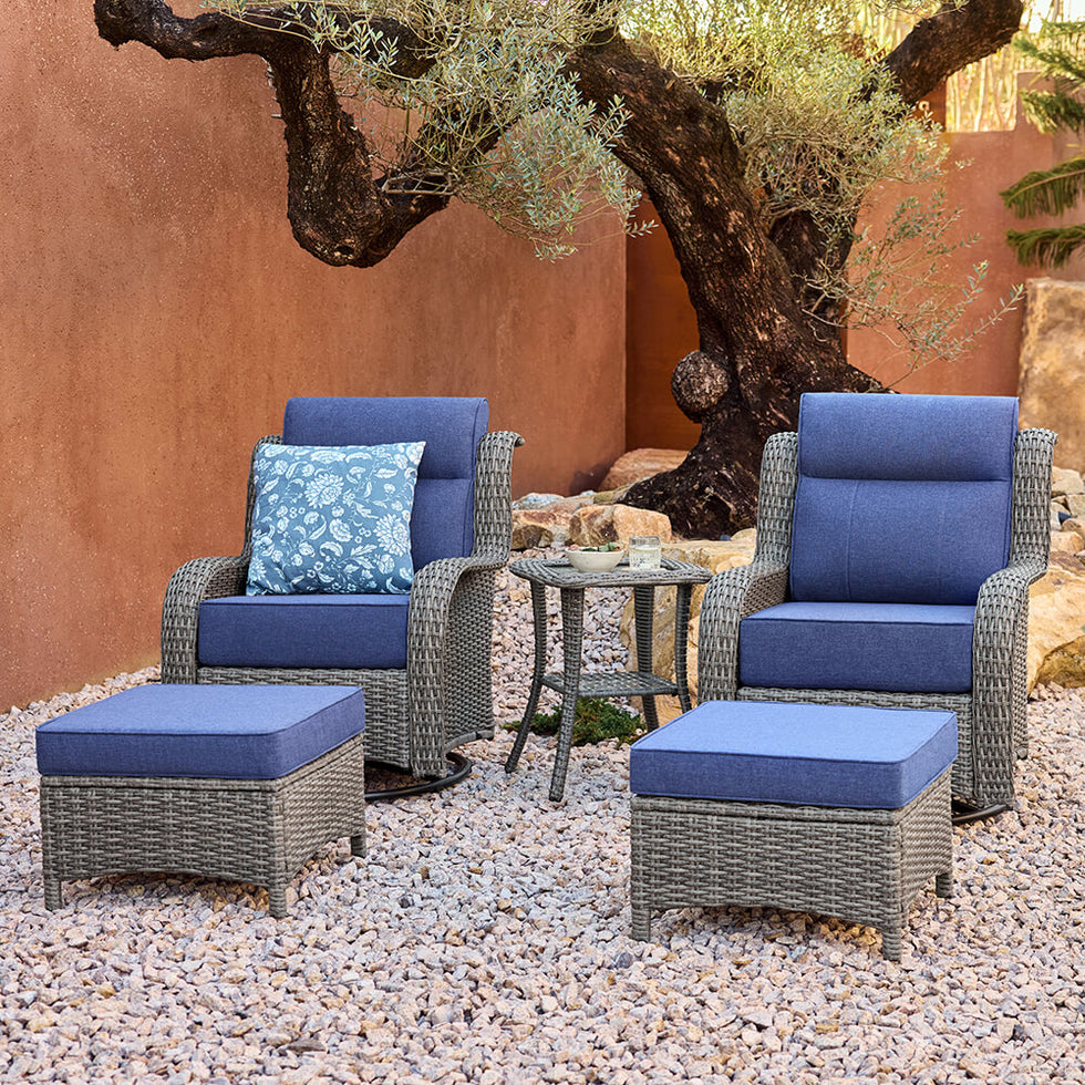 TARN Outdoor Wicker Swivel Glider Chairs with Ottomans