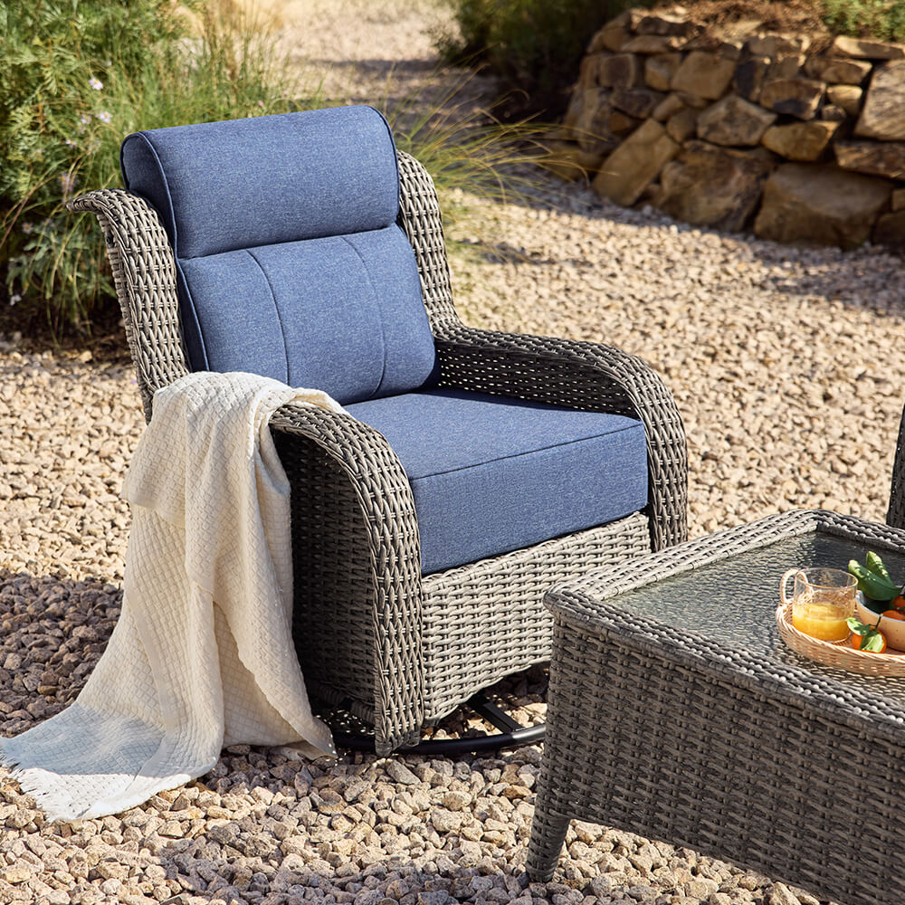 TARN Outdoor Wicker Swivel Glider Chairs with Ottomans
