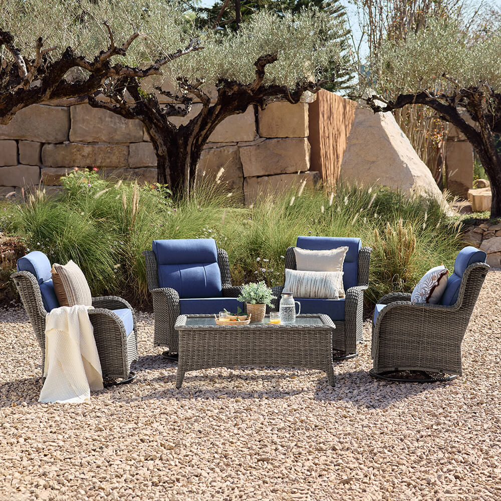 TARN Outdoor Wicker Swivel Glider Chairs with Ottomans