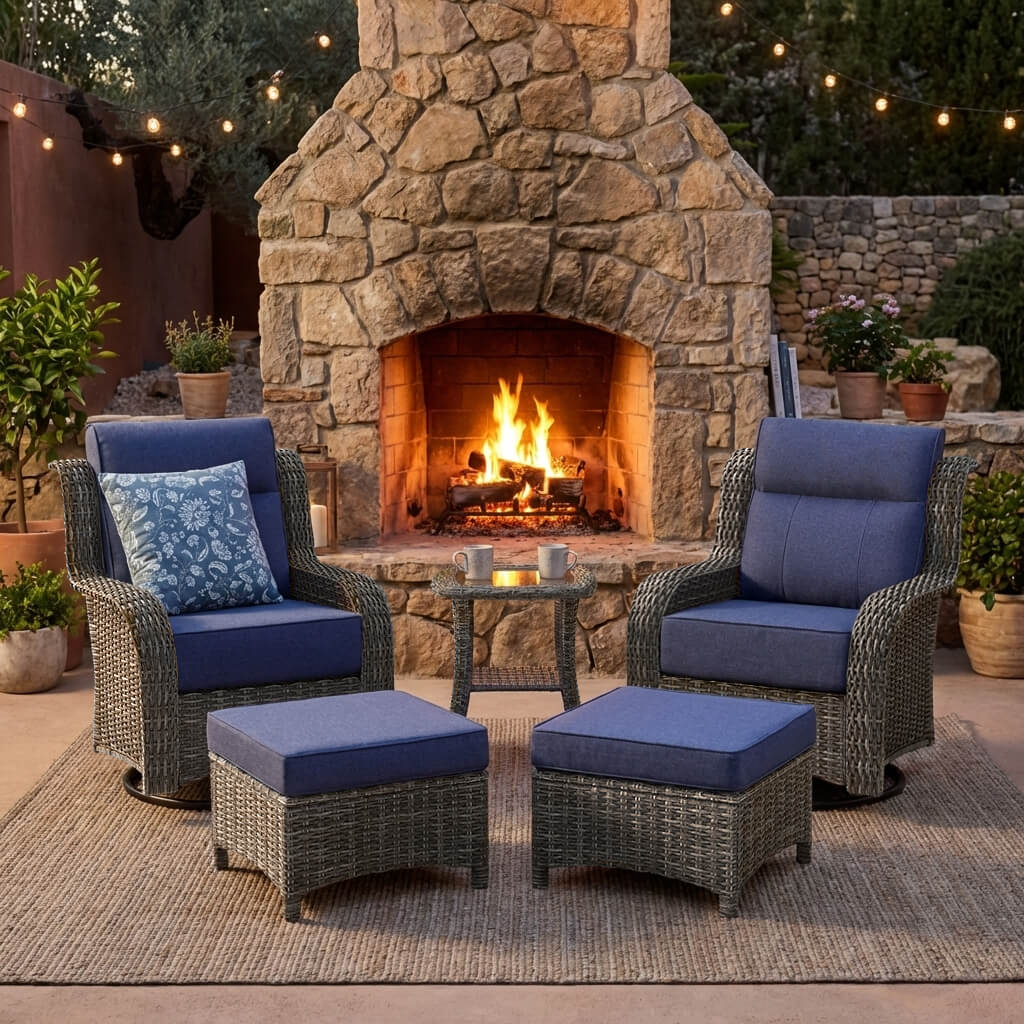 TARN Outdoor Wicker Swivel Glider Chairs with Ottomans