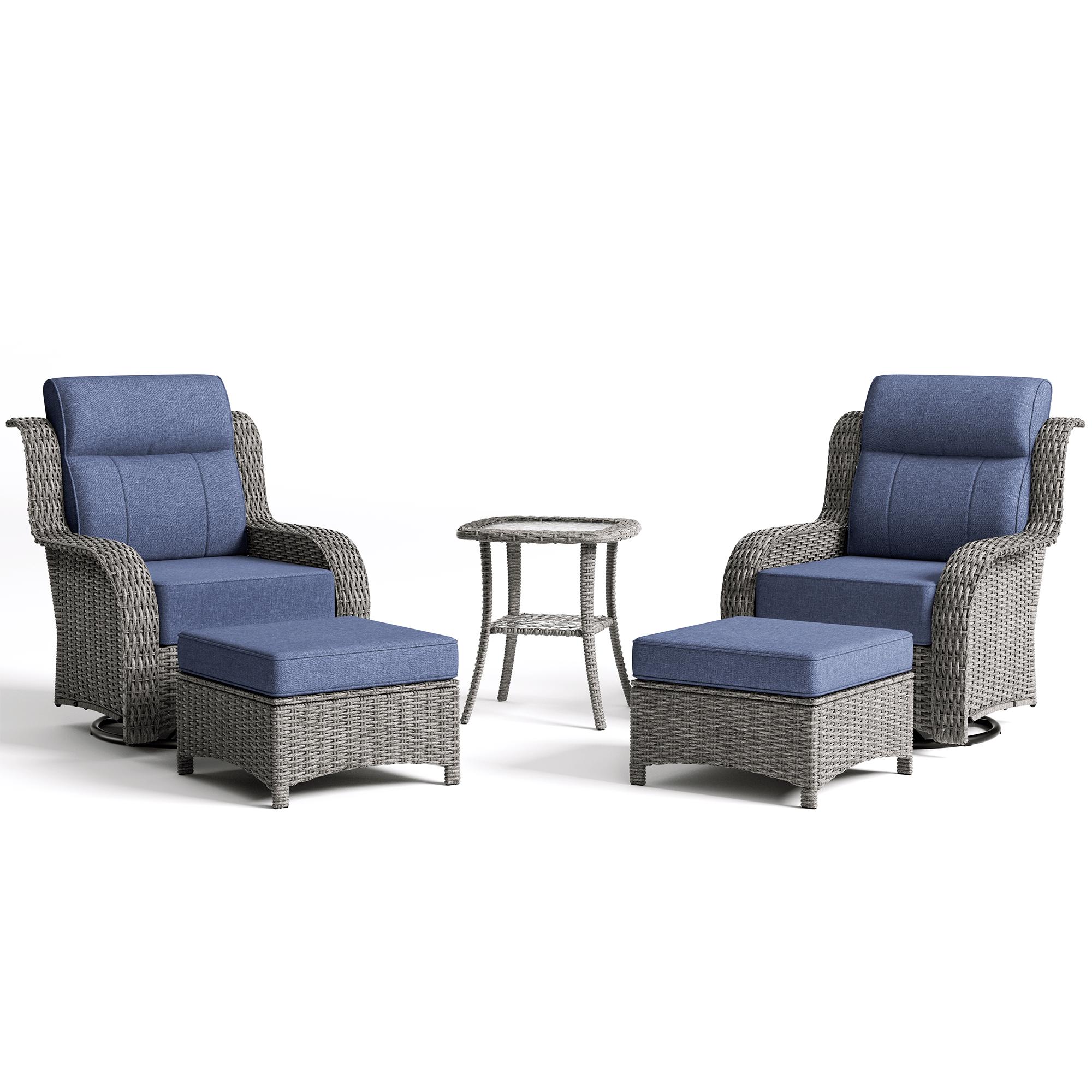 TARN Outdoor Wicker Swivel Glider Chairs with Ottomans