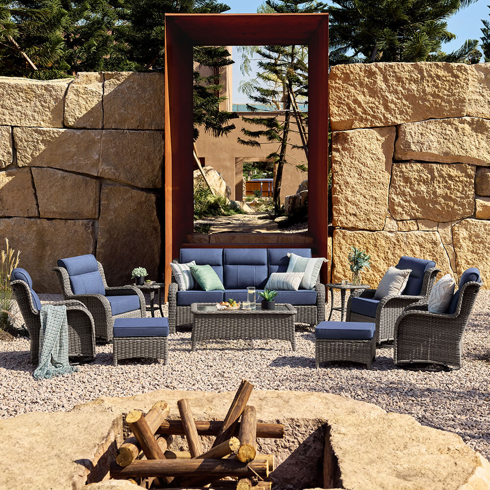 TARN Outdoor Dark Gray Wicker Sofa And Swivel Glider Chair Set