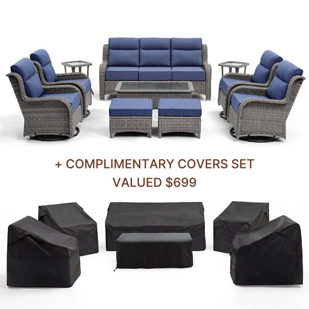 TARN Outdoor Dark Gray Wicker Sofa And Swivel Glider Chair Set