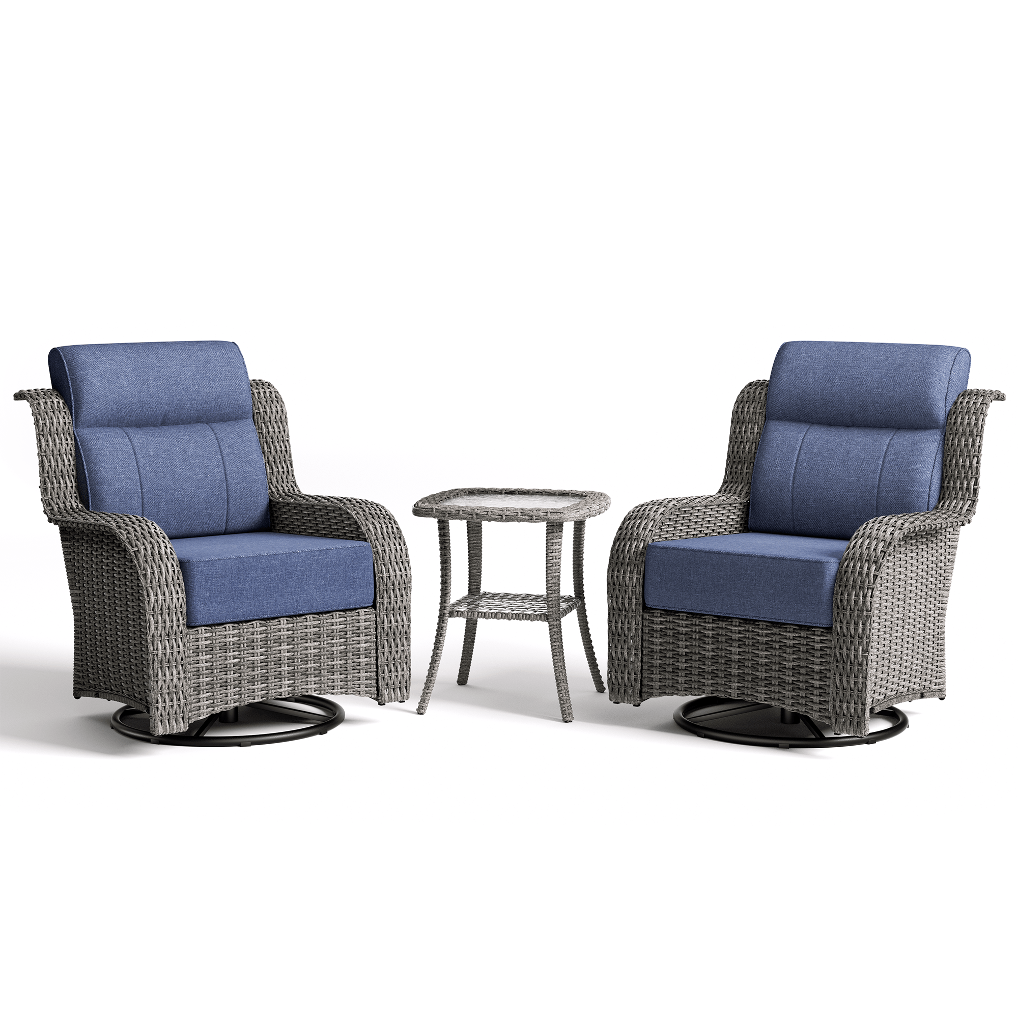 TARN Outdoor Dark Gray Wicker Sofa And Swivel Glider Chair Set