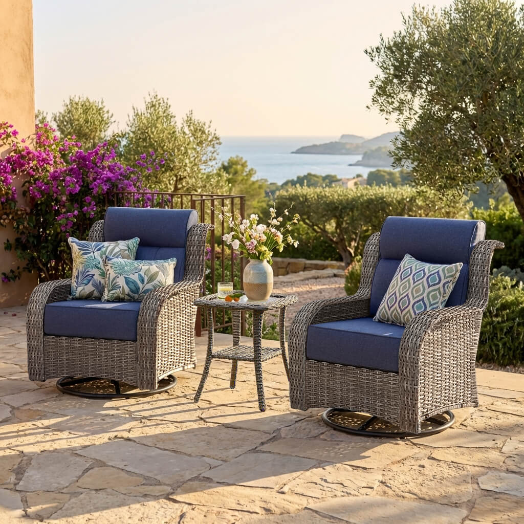 TARN Outdoor Dark Gray Wicker Sofa And Swivel Glider Chair Set