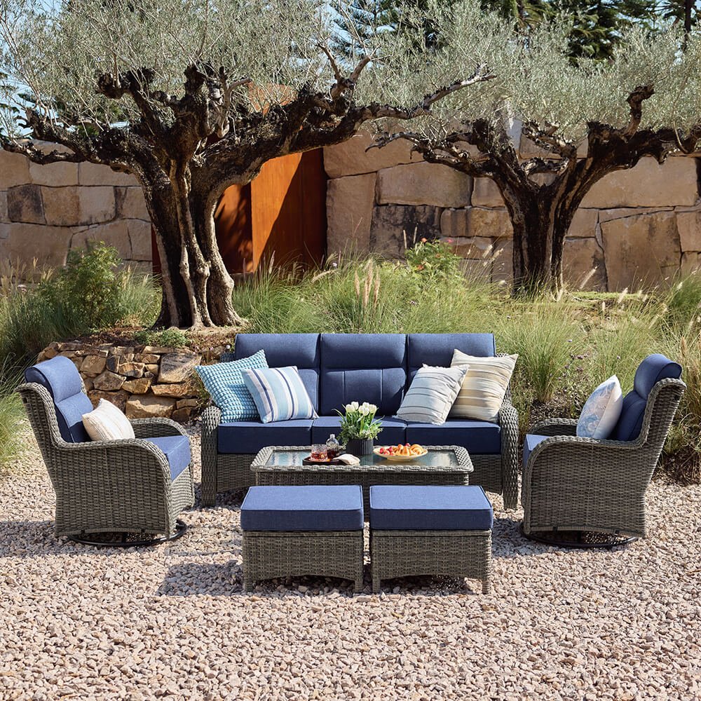 TARN Outdoor 6-Piece Wicker Sofa & Chairs Set With Coffee Table