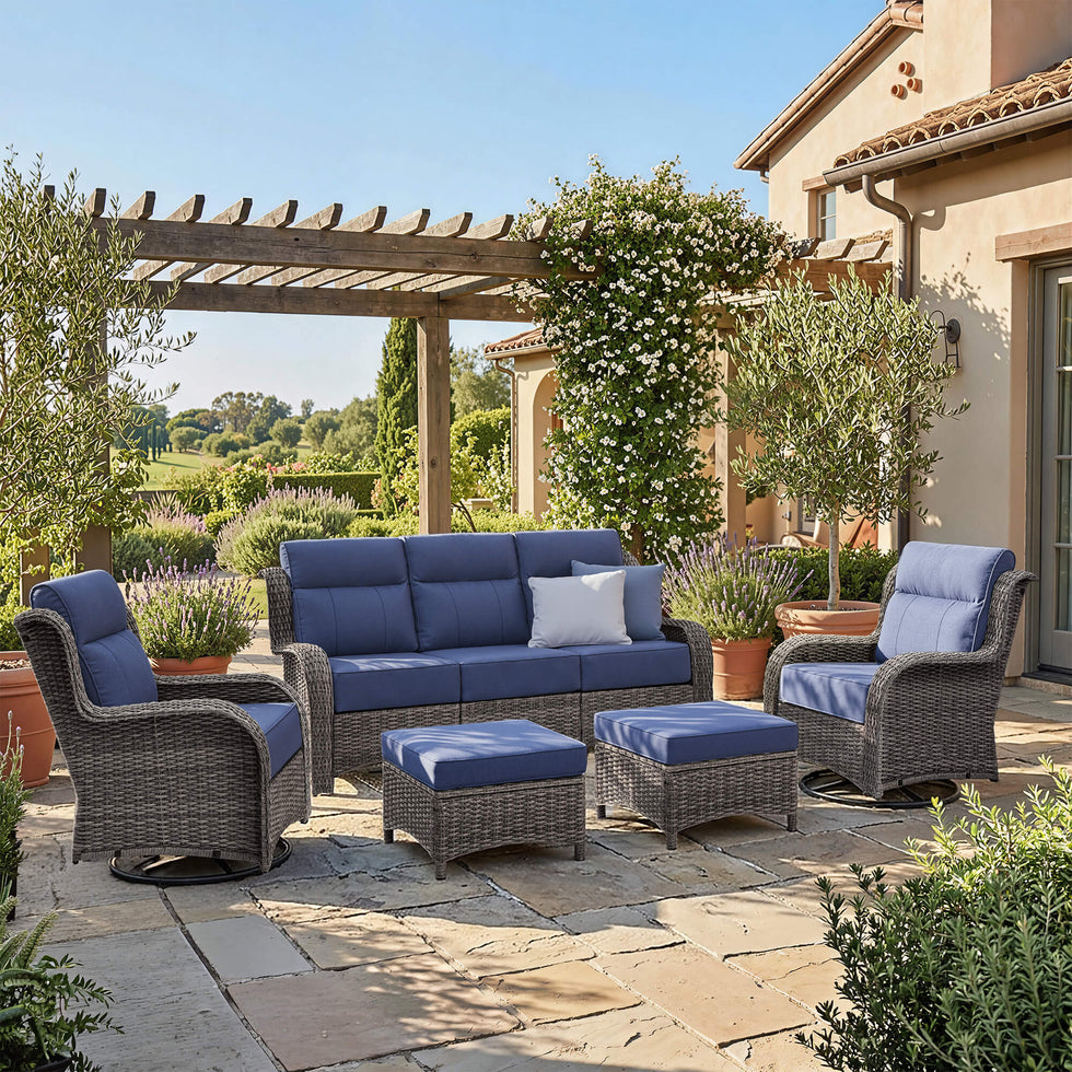 Outdoor Wicker Sofa & Swivel Glider Chairs Patio Furniture Set
