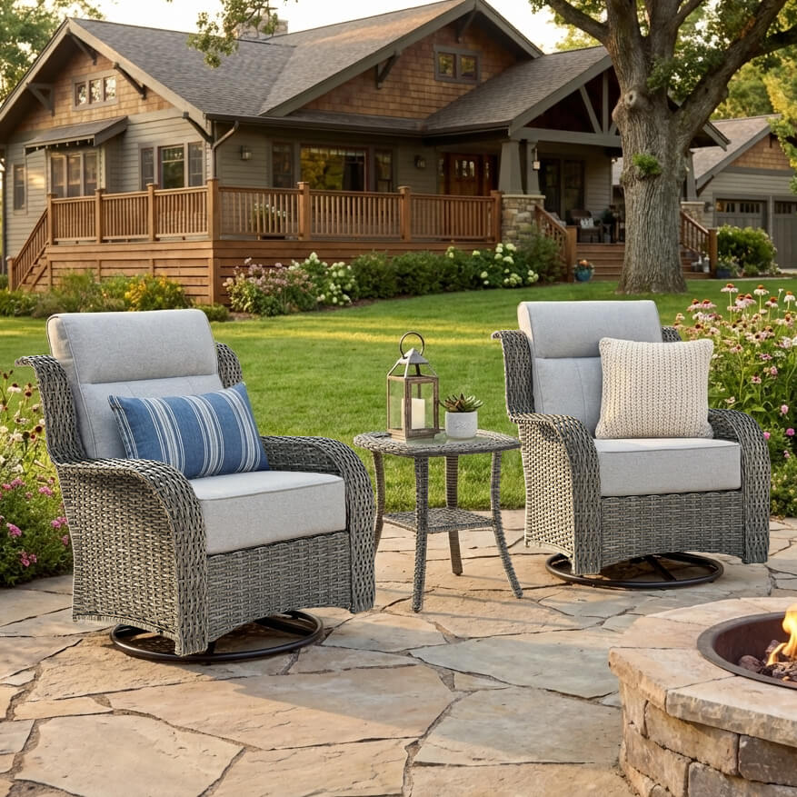 TARN Outdoor Dark Gray Wicker Sofa And Swivel Glider Chair Set