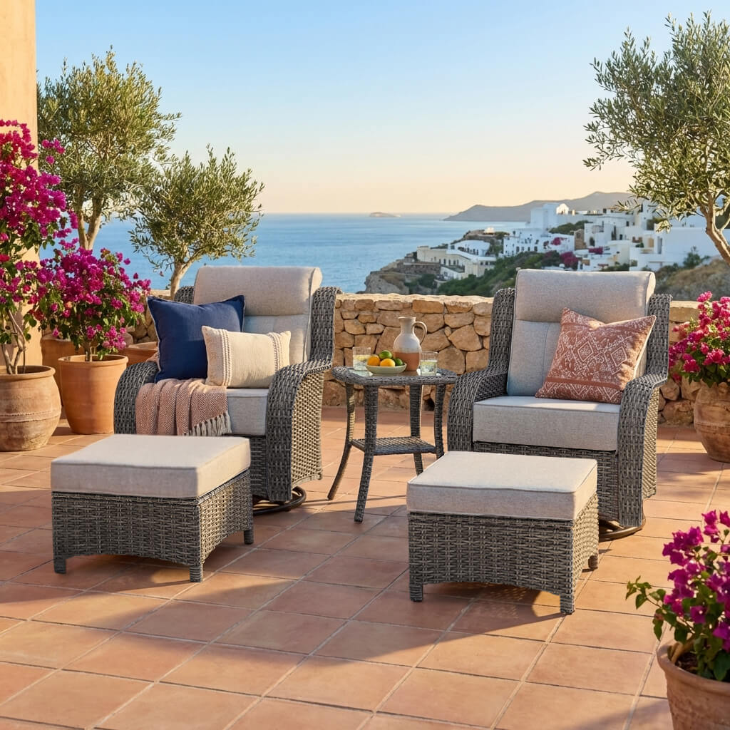 TARN Outdoor Dark Gray Wicker Sofa And Swivel Glider Chair Set