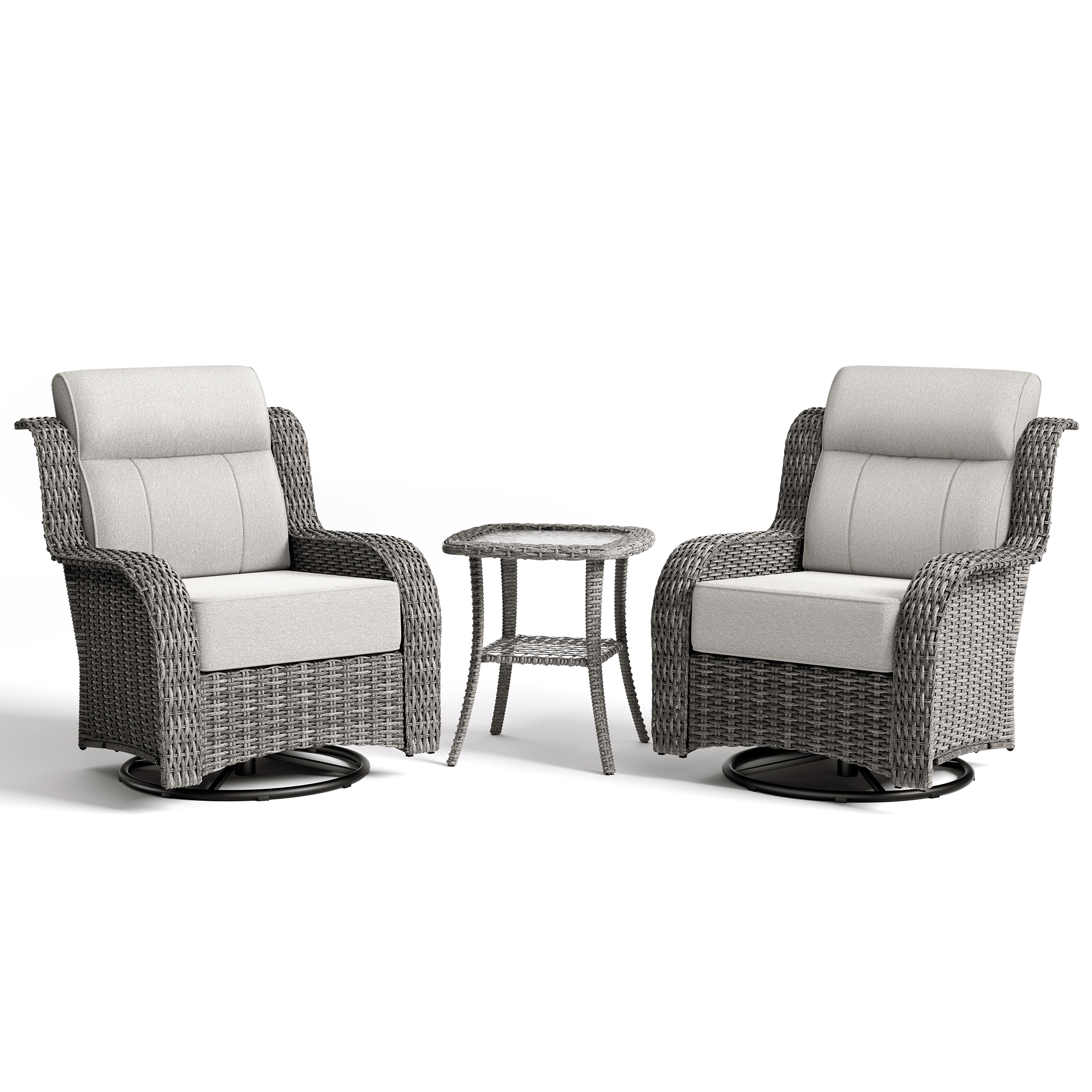 TARN Outdoor Dark Gray Wicker Sofa And Swivel Glider Chair Set