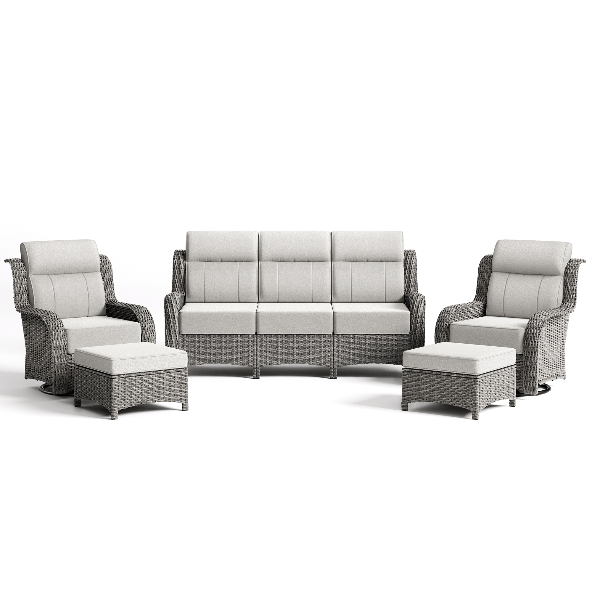 TARN Outdoor 6-Piece Wicker Sofa & Chairs Set With Coffee Table