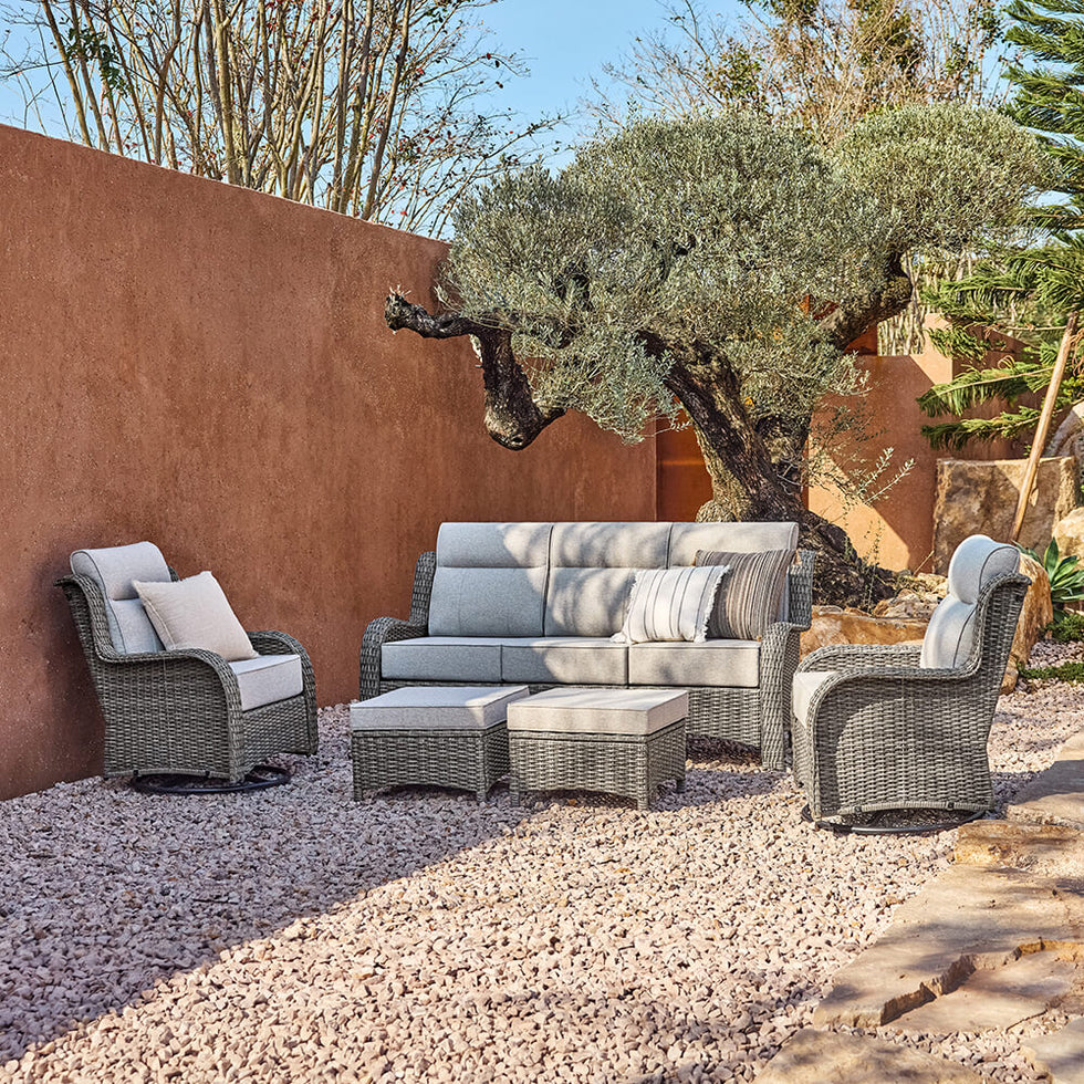 TARN Outdoor 5-Piece Wicker Sofa & Chairs Set With Ottomans