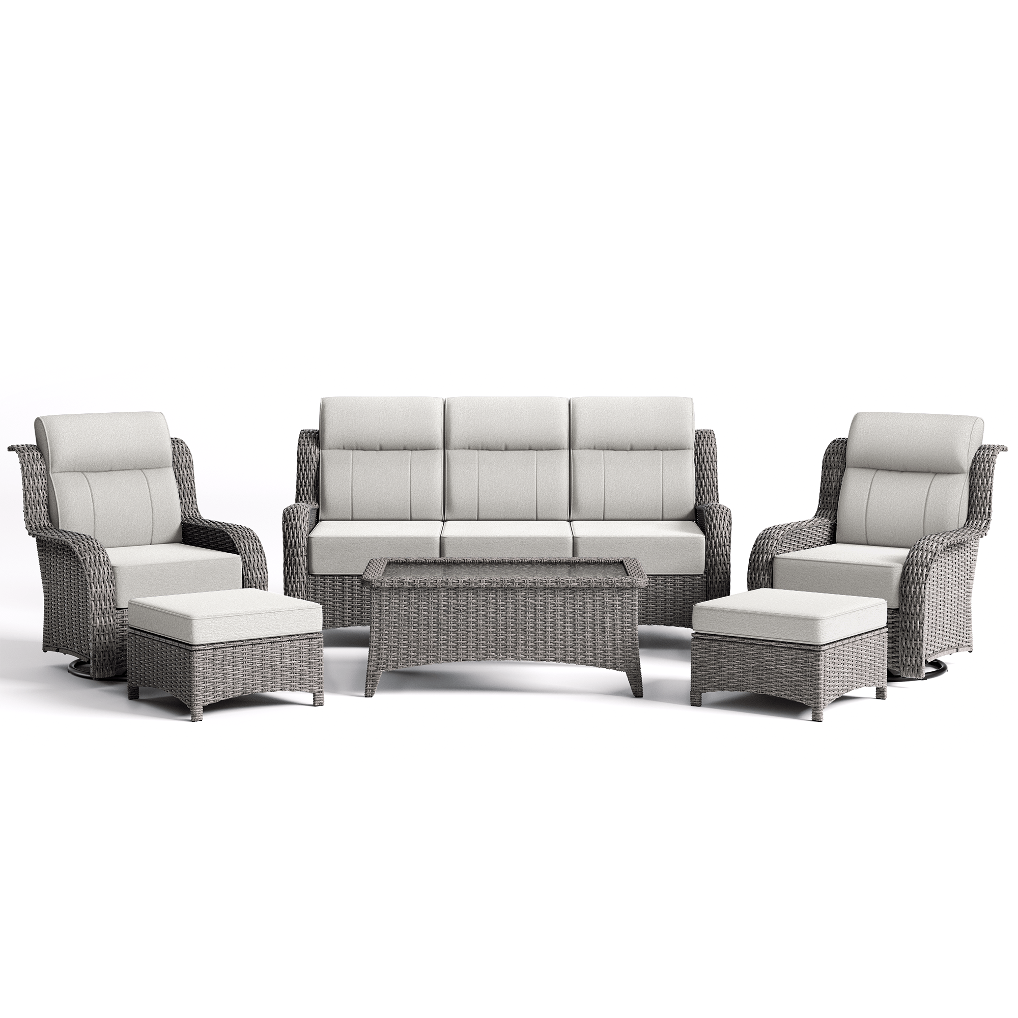 TARN Outdoor 6-Piece Wicker Sofa & Chairs Set With Coffee Table