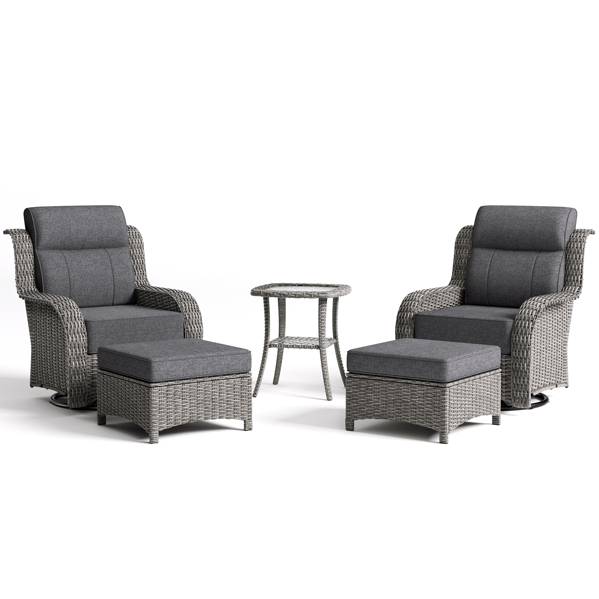 TARN Outdoor Dark Gray Wicker Sofa And Swivel Glider Chair Set