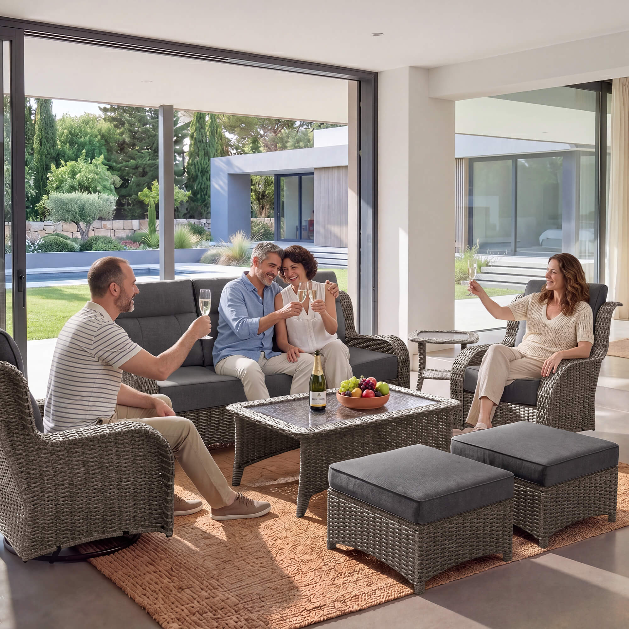 TARN Outdoor 6-Piece Wicker Sofa & Chairs Set With Coffee Table