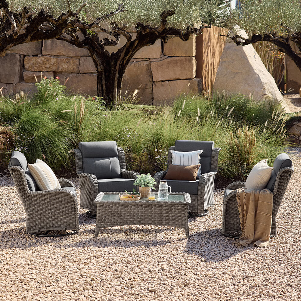 TARN Outdoor 6-Piece Wicker Sofa & Chairs Set With Coffee Table