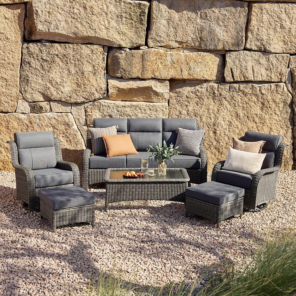 TARN Outdoor 6-Piece Wicker Sofa & Chairs Set With Coffee Table