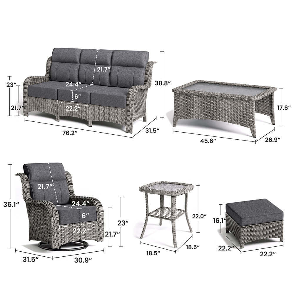 TARN Outdoor Dark Gray Wicker Sofa And Swivel Glider Chair Set