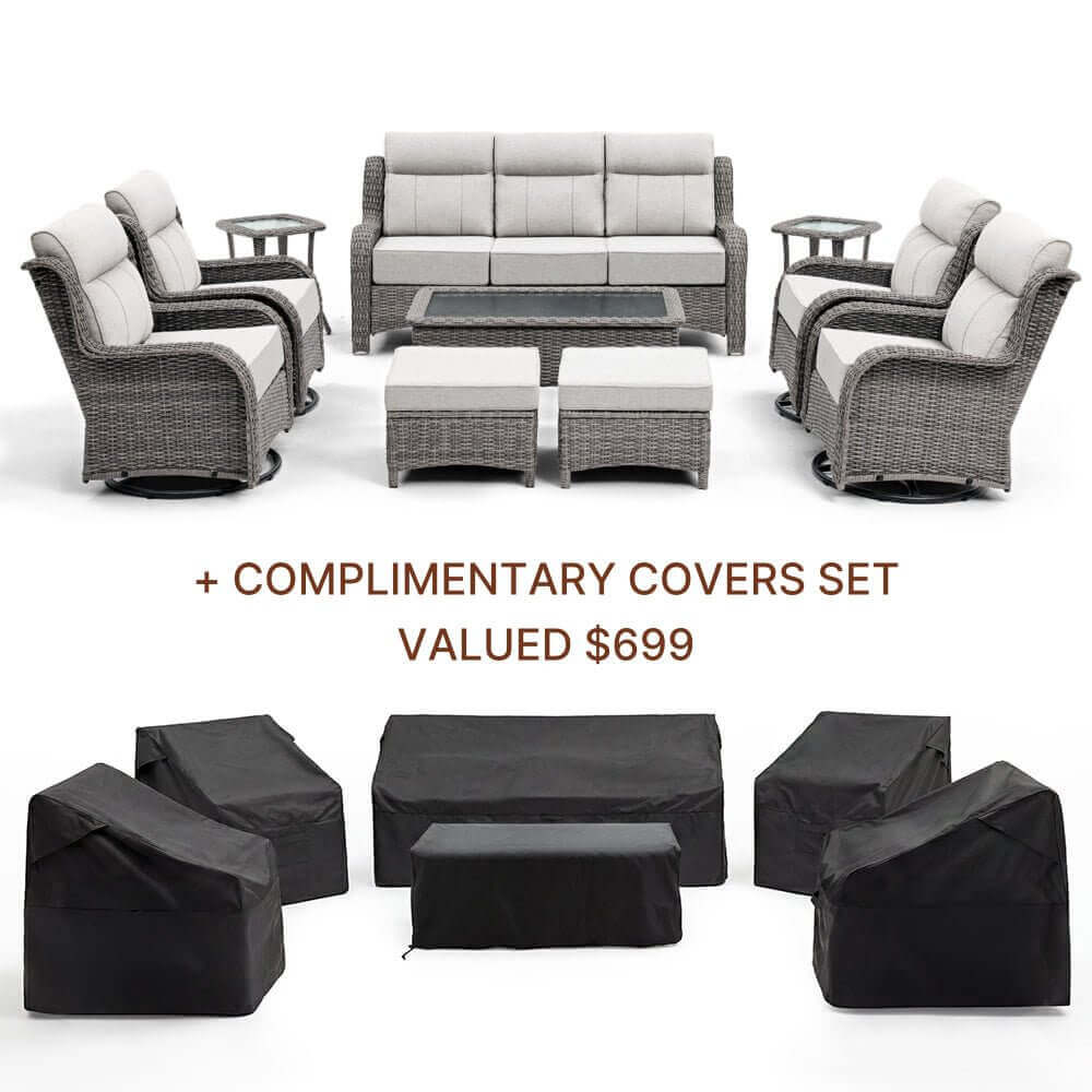 TARN Outdoor Dark Gray Wicker Sofa And Swivel Glider Chair Set