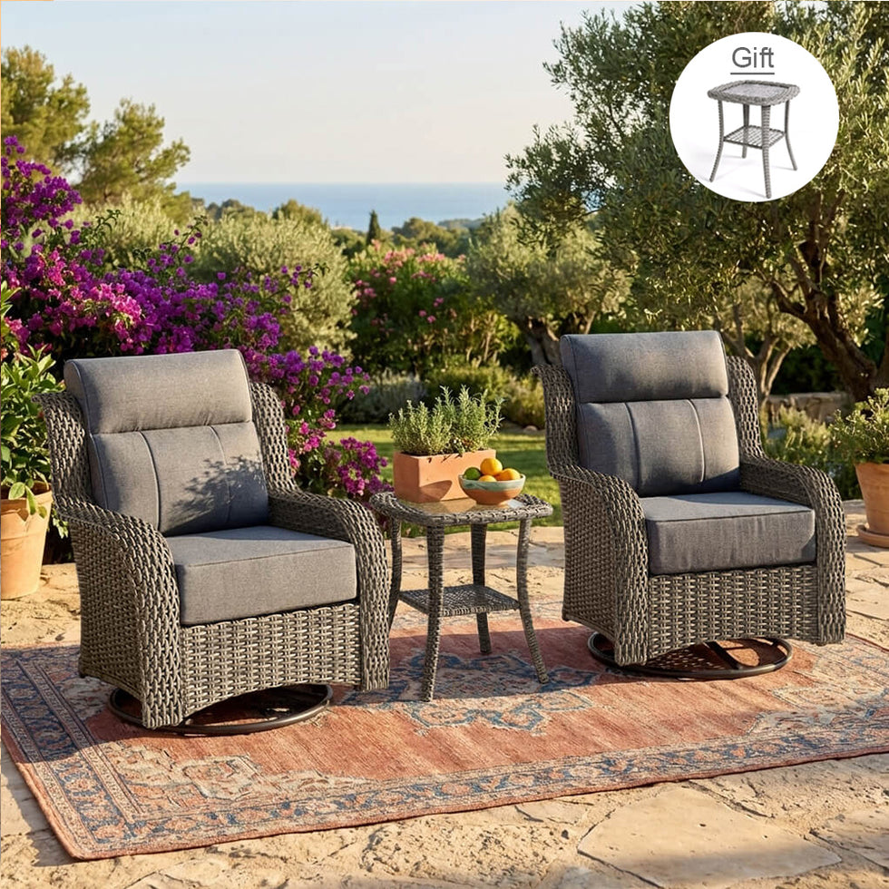 TARN Outdoor Wicker Swivel Glider Chairs with Side Table