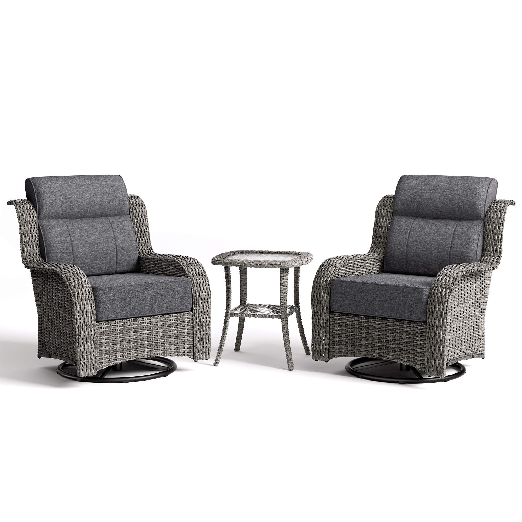 TARN Outdoor Dark Gray Wicker Sofa And Swivel Glider Chair Set